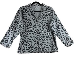 Mayfair Pajama Top Womens Large 100% Cotton Snow Leopard Animal Print Button Up
